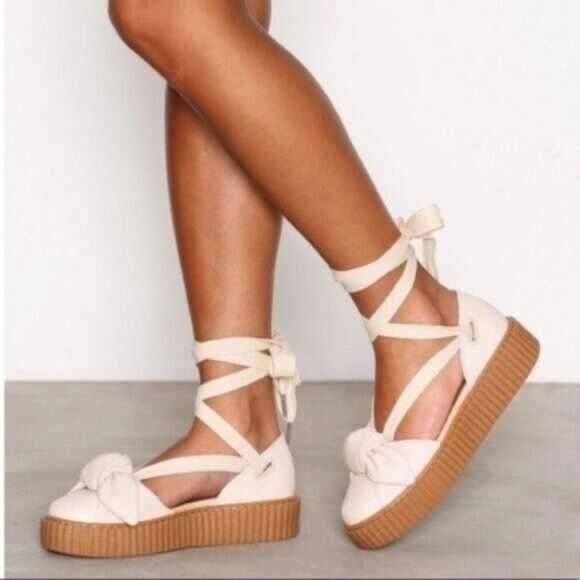 PUMA FENTY *FLAWED* Rhianna Cream Bow Platform Creepers Size 8 Sandals Chunky - Picture 1 of 11